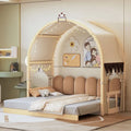 Lit cabane pour enfants avec tente, lumière LED et tableau blanc — Cadre en pin