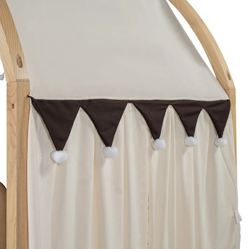 Lit cabane pour enfants avec tente, lumière LED et tableau blanc — Cadre en pin