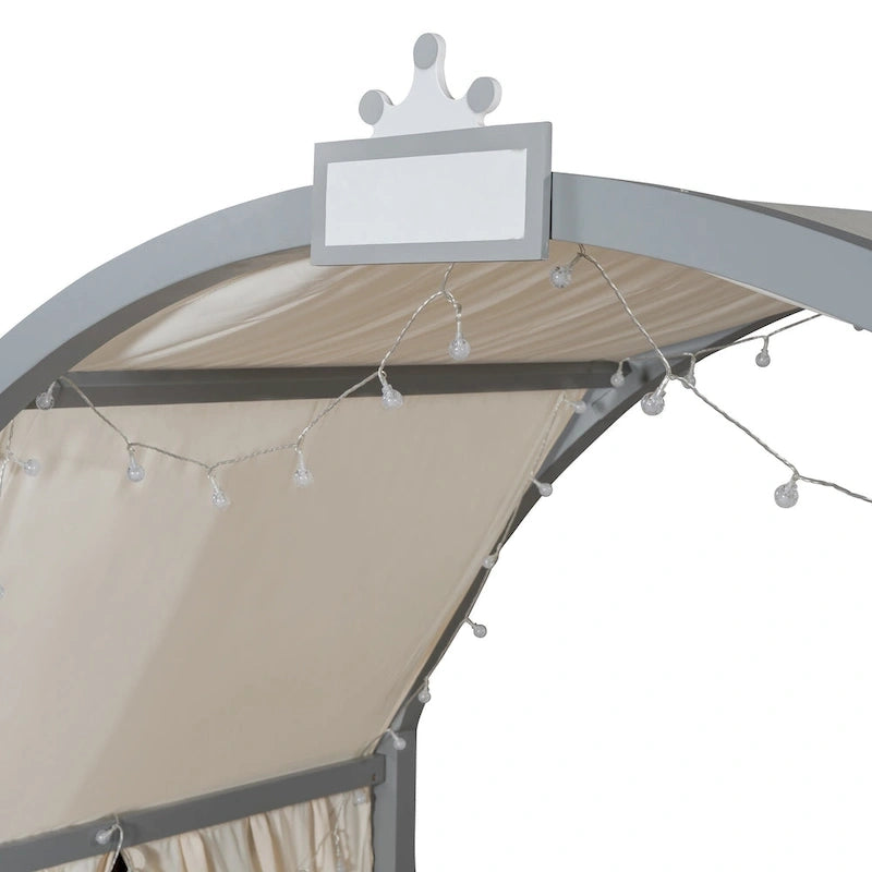 Lit cabane pour enfants avec tente, lumière LED et tableau blanc — Cadre en pin