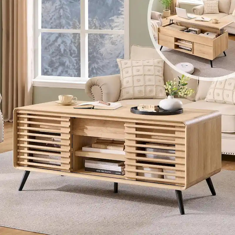 Table basse relevable Mid-Century Modern avec rangements