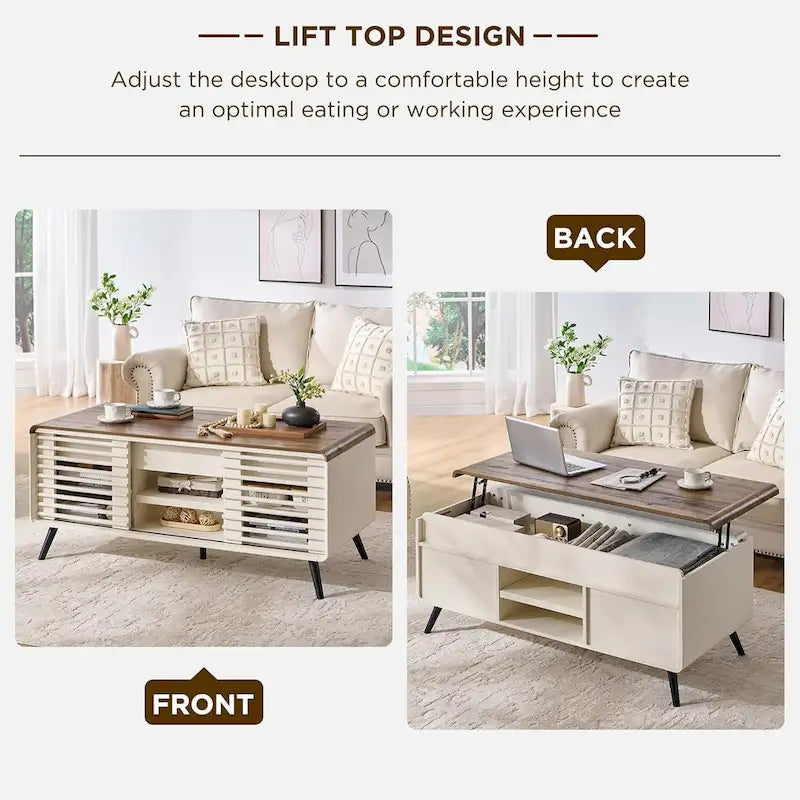 Table basse relevable Mid-Century Modern avec rangements