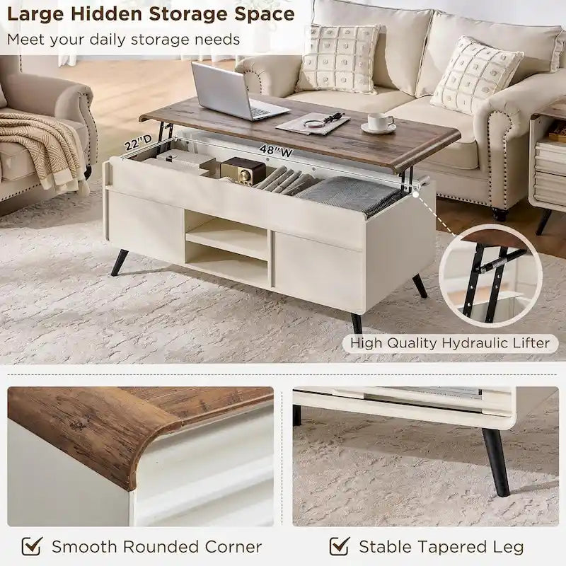 Table basse relevable Mid-Century Modern avec rangements