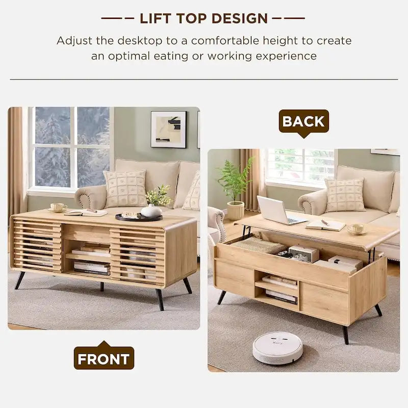Table basse relevable Mid-Century Modern avec rangements