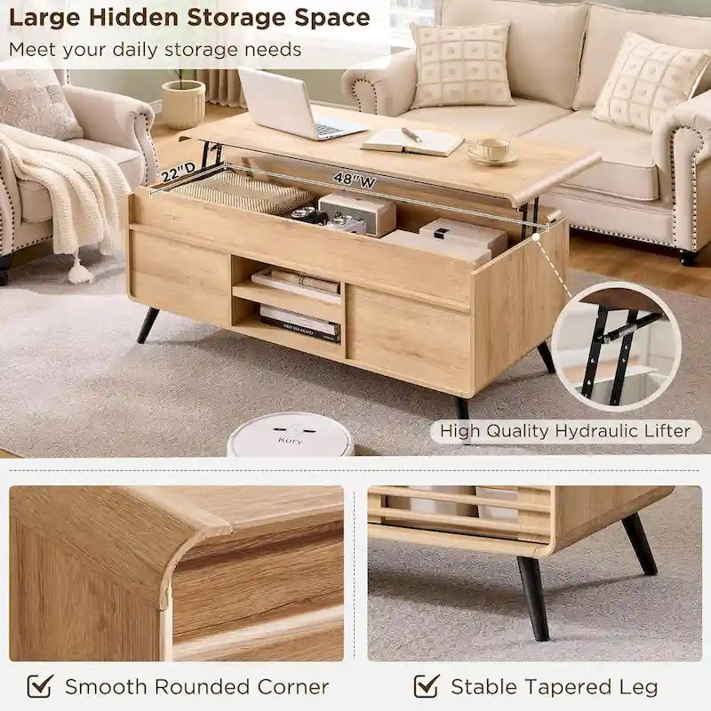 Table basse relevable Mid-Century Modern avec rangements