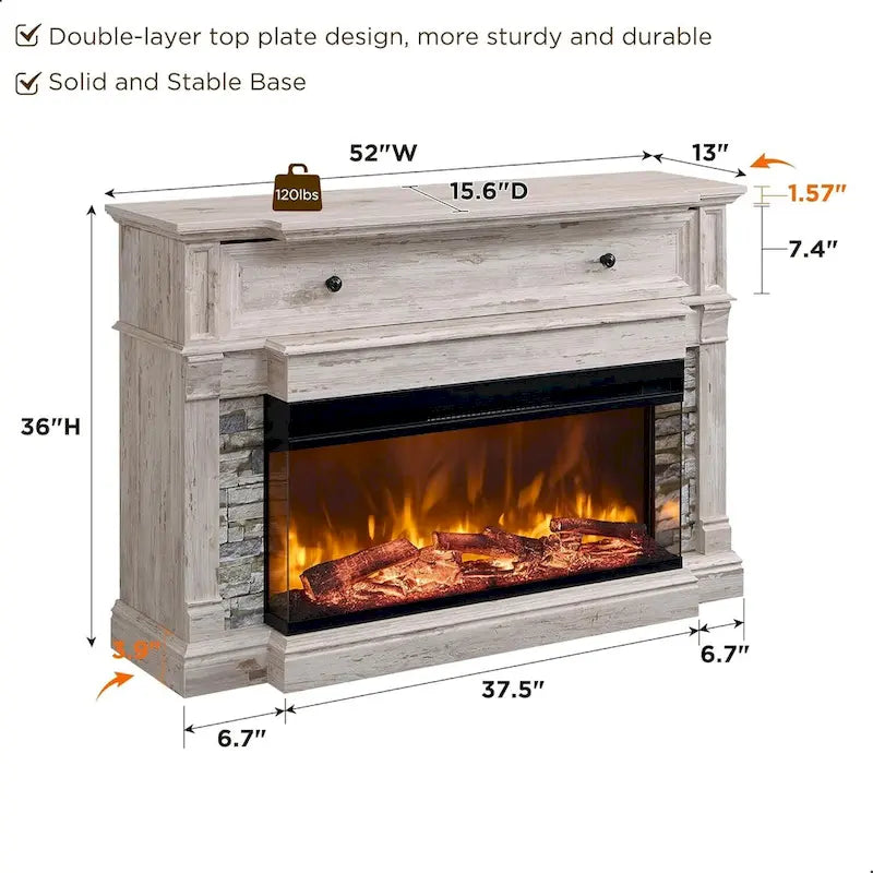 Meuble TV de style ferme avec foyer électrique à 3 faces et rangement dissimulé