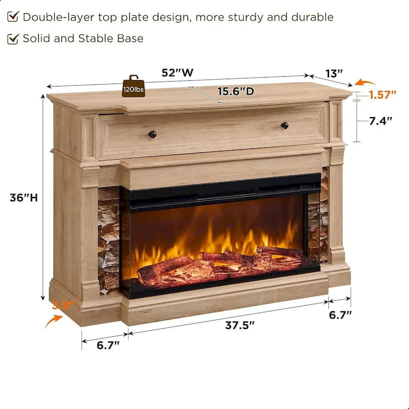 Meuble TV de style ferme avec foyer électrique à 3 faces et rangement dissimulé