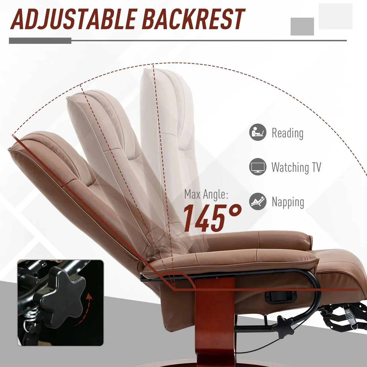 Fauteuil inclinable HomCom en similicuir avec base pivotante manuelle réglable et repose-pieds confortable et relaxant