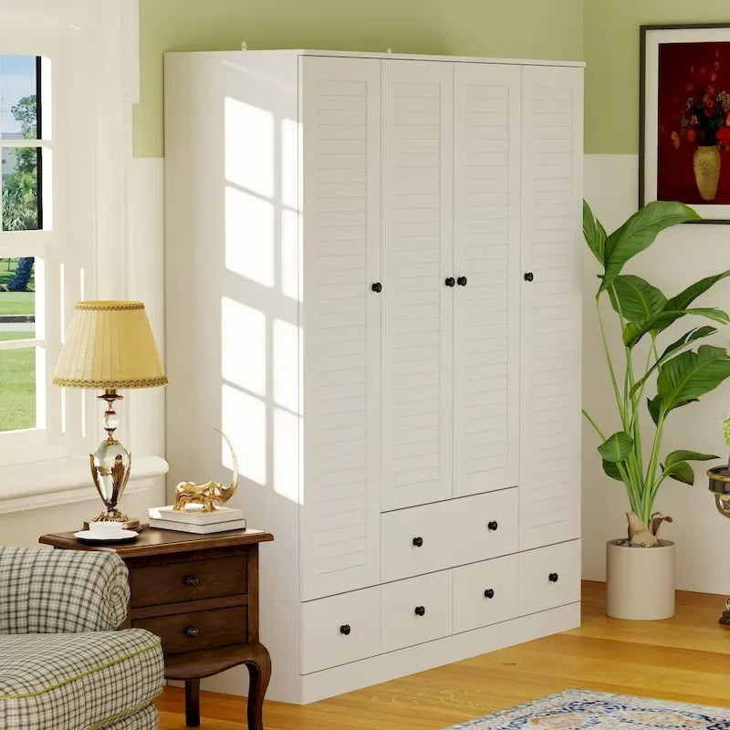 Armoire-penderie autoportante 59 po de large, grand format, blanche