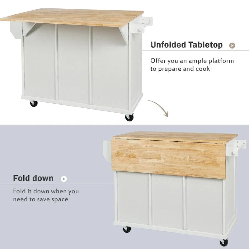 Desserte de cuisine avec plateau rabattable en bois d'hévéa