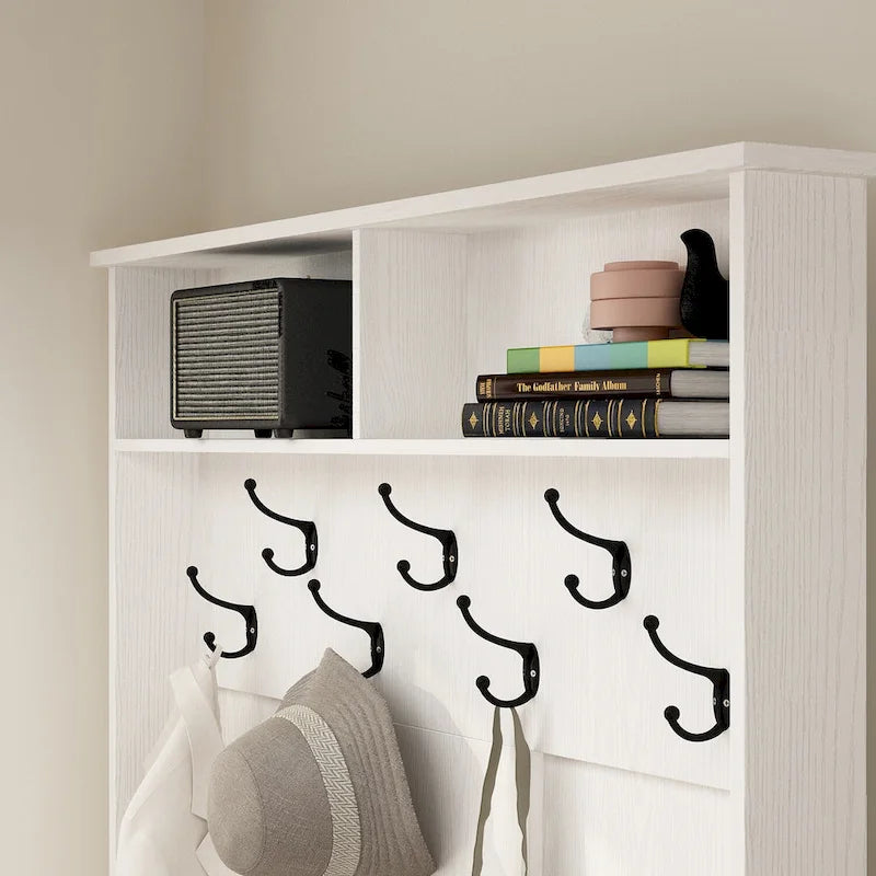 Portemanteau de 174 cm avec patères, banc à chaussures et compartiments de rangement