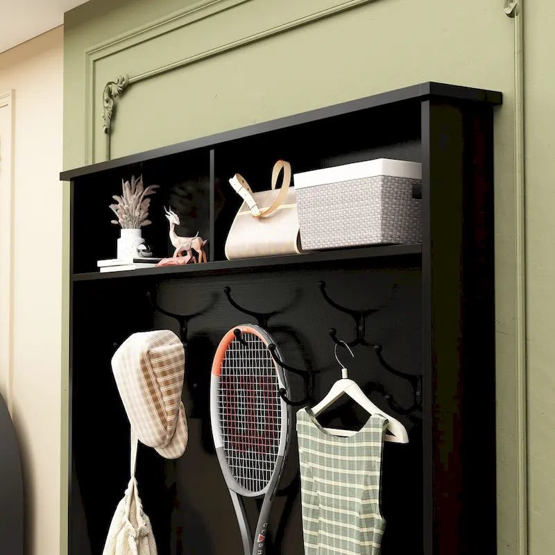 Portemanteau de 174 cm avec patères, banc à chaussures et compartiments de rangement