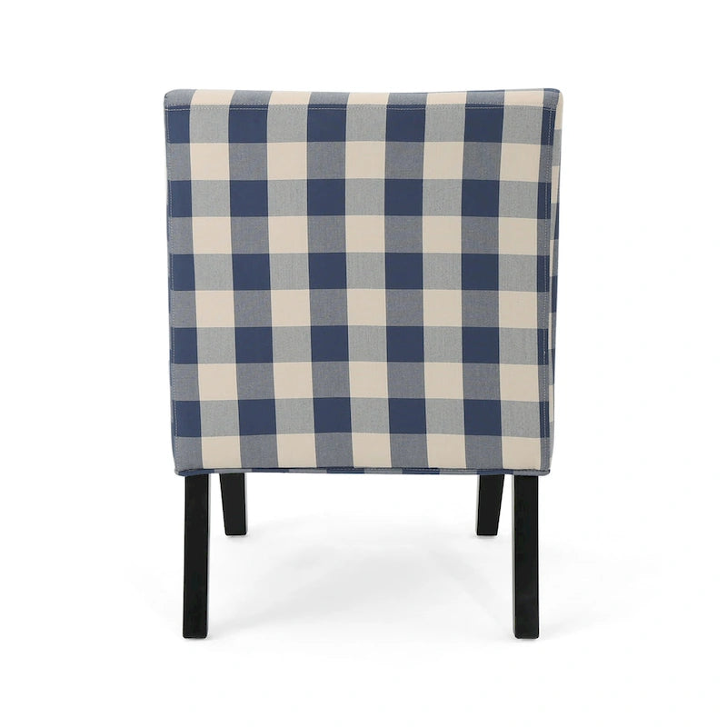 Fauteuil d'appoint crapaud capitonné bas — Tissu à motif géométrique et pieds coniques noirs mats