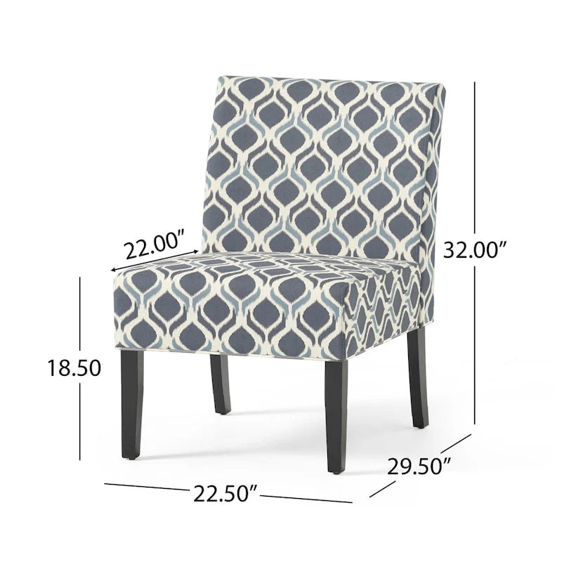 Fauteuil d'appoint crapaud capitonné bas — Tissu à motif géométrique et pieds coniques noirs mats