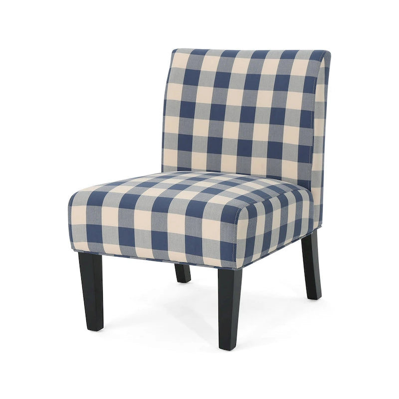 Fauteuil d'appoint crapaud capitonné bas — Tissu à motif géométrique et pieds coniques noirs mats