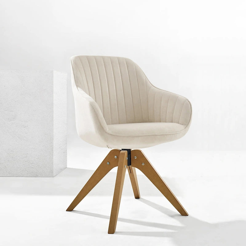 Fauteuil d'appoint pivotant classique avec pieds en bois et dossier matelassé
