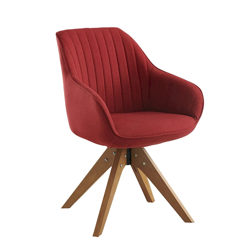 Fauteuil d'appoint pivotant classique avec pieds en bois et dossier matelassé
