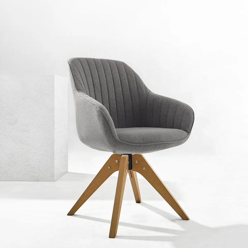 Fauteuil d'appoint pivotant classique avec pieds en bois et dossier matelassé