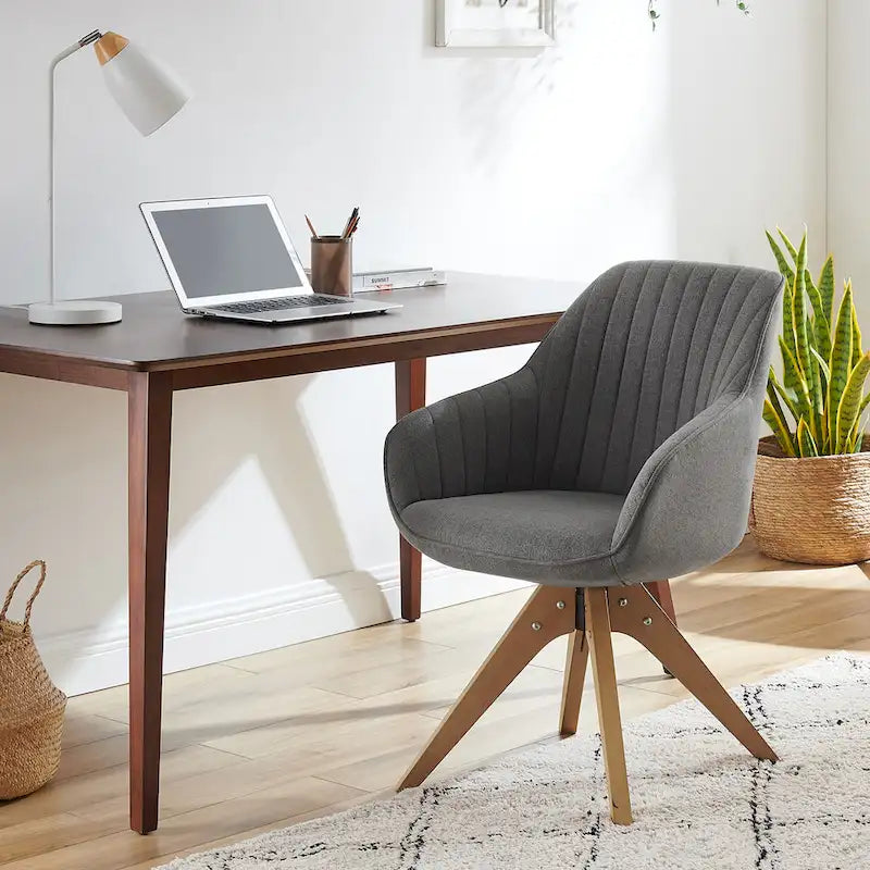 Fauteuil d'appoint pivotant classique avec pieds en bois et dossier matelassé