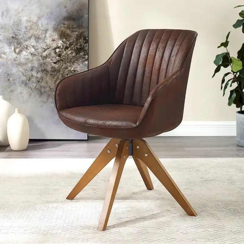 Fauteuil d'appoint pivotant classique avec pieds en bois et dossier matelassé