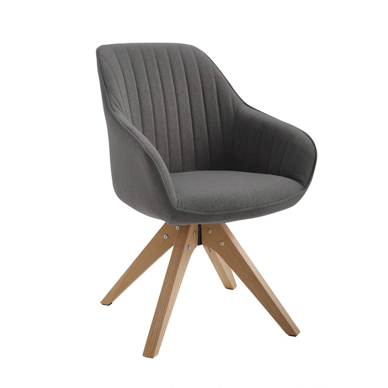 Fauteuil d'appoint pivotant classique avec pieds en bois et dossier matelassé