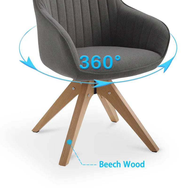 Fauteuil d'appoint pivotant classique avec pieds en bois et dossier matelassé