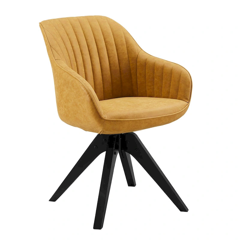 Fauteuil d'appoint pivotant classique avec pieds en bois et dossier matelassé