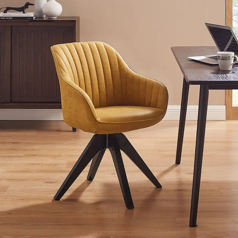 Fauteuil d'appoint pivotant classique avec pieds en bois et dossier matelassé