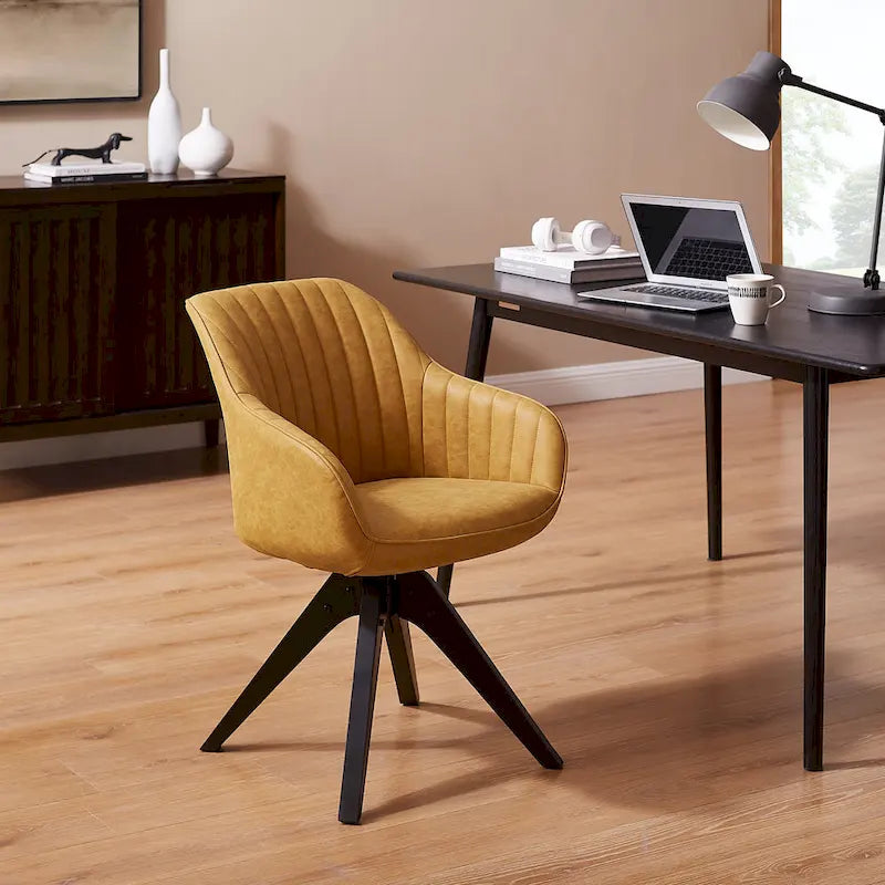Fauteuil d'appoint pivotant classique avec pieds en bois et dossier matelassé