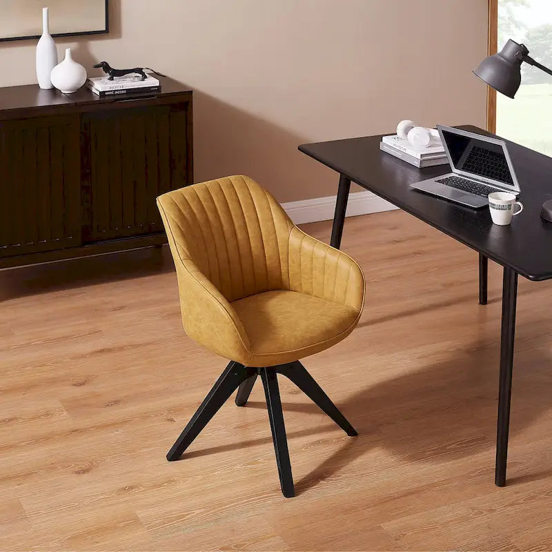 Fauteuil d'appoint pivotant classique avec pieds en bois et dossier matelassé