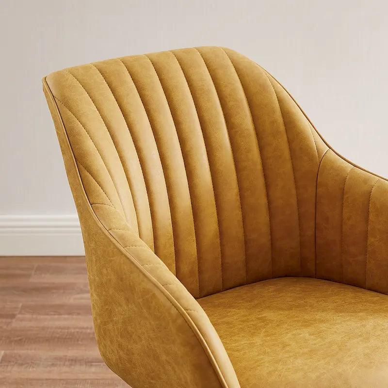 Fauteuil d'appoint pivotant classique avec pieds en bois et dossier matelassé
