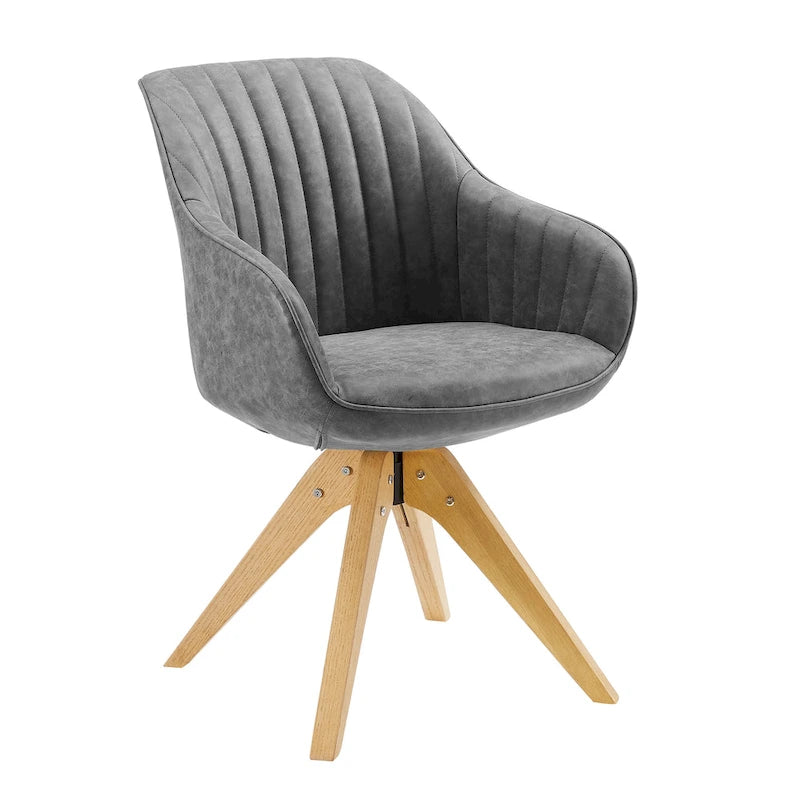 Fauteuil d'appoint pivotant classique avec pieds en bois et dossier matelassé