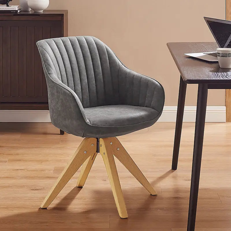 Fauteuil d'appoint pivotant classique avec pieds en bois et dossier matelassé
