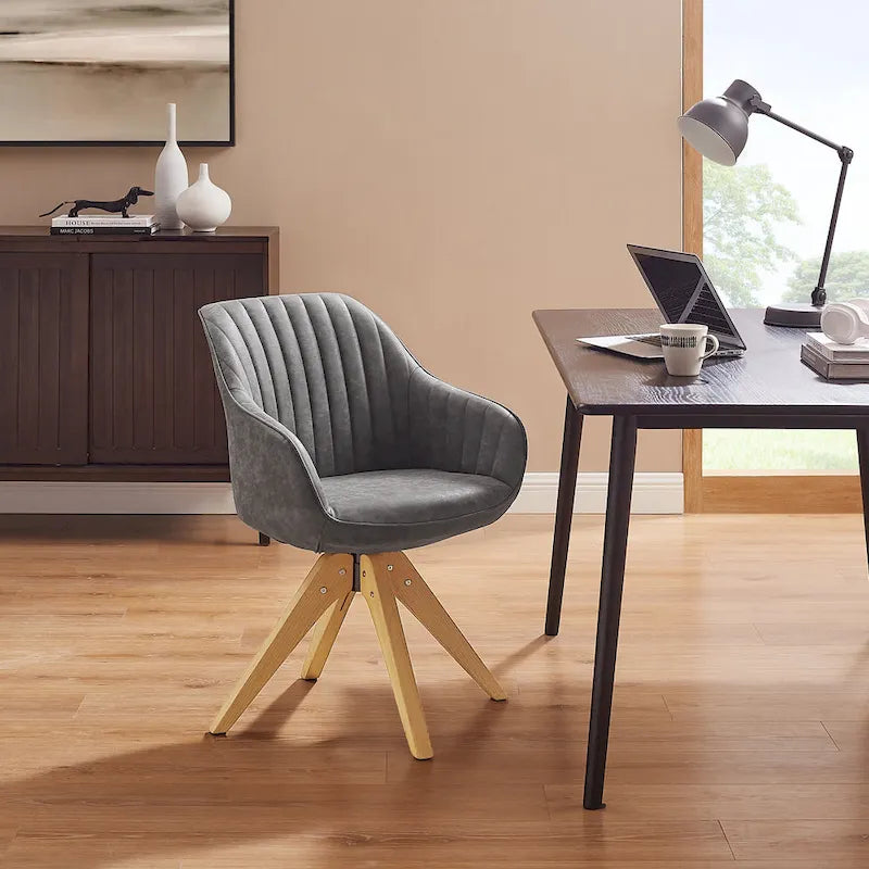 Fauteuil d'appoint pivotant classique avec pieds en bois et dossier matelassé