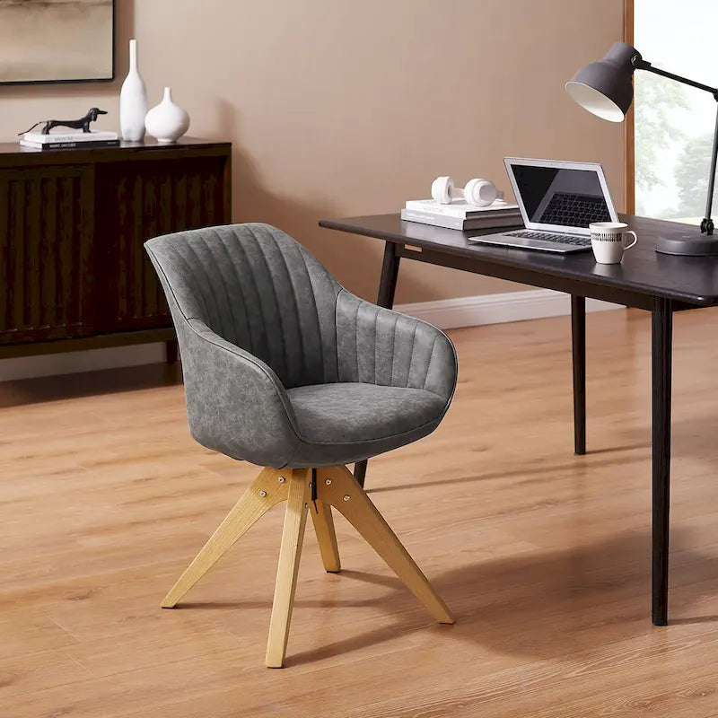 Fauteuil d'appoint pivotant classique avec pieds en bois et dossier matelassé