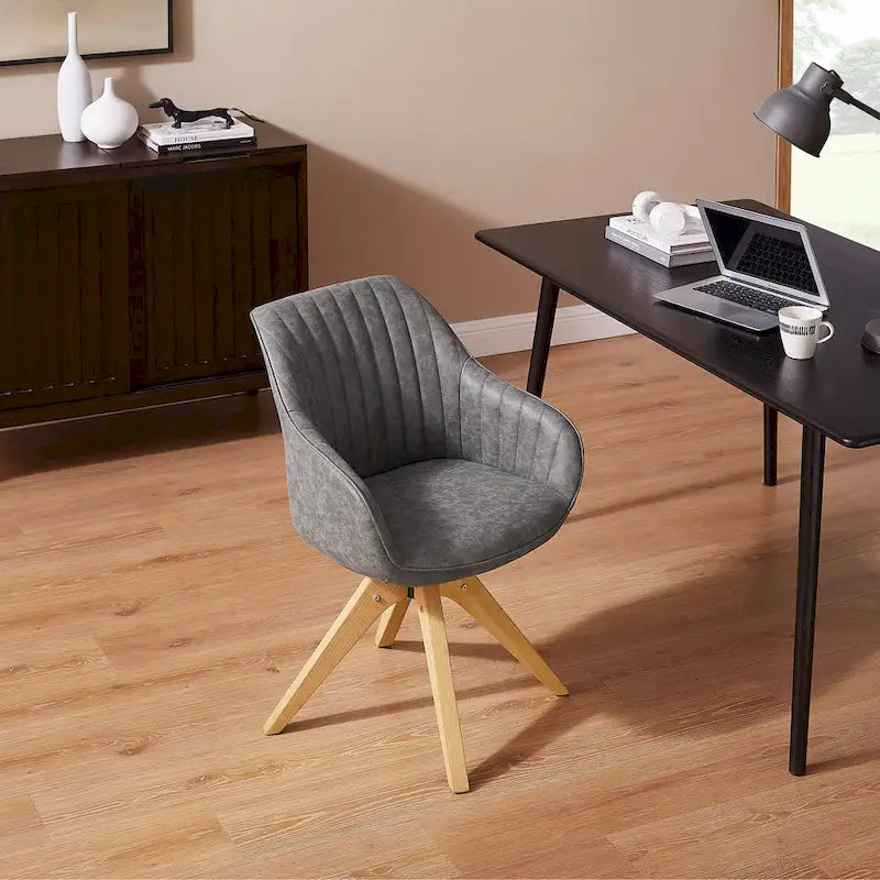 Fauteuil d'appoint pivotant classique avec pieds en bois et dossier matelassé