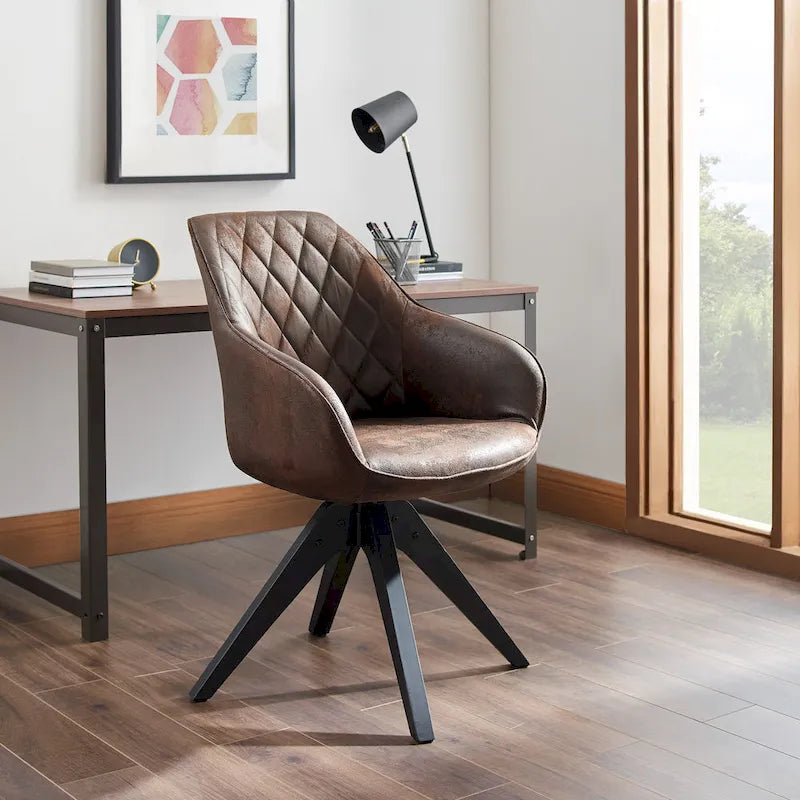 Fauteuil d'appoint pivotant classique avec pieds en bois et dossier matelassé