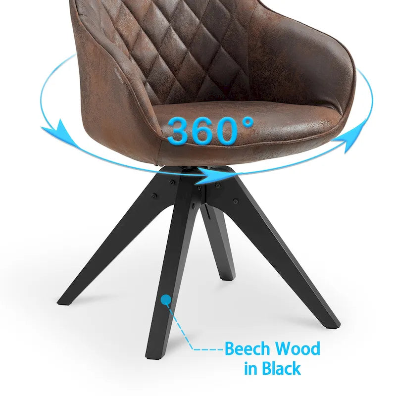Fauteuil d'appoint pivotant classique avec pieds en bois et dossier matelassé