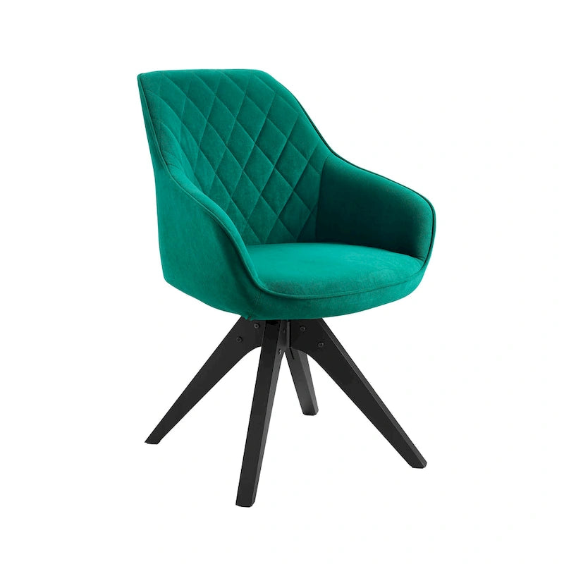 Fauteuil d'appoint pivotant classique avec pieds en bois et dossier matelassé