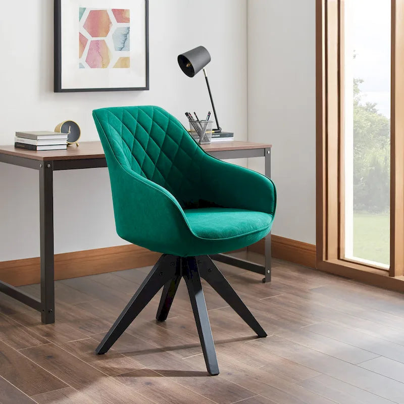 Fauteuil d'appoint pivotant classique avec pieds en bois et dossier matelassé
