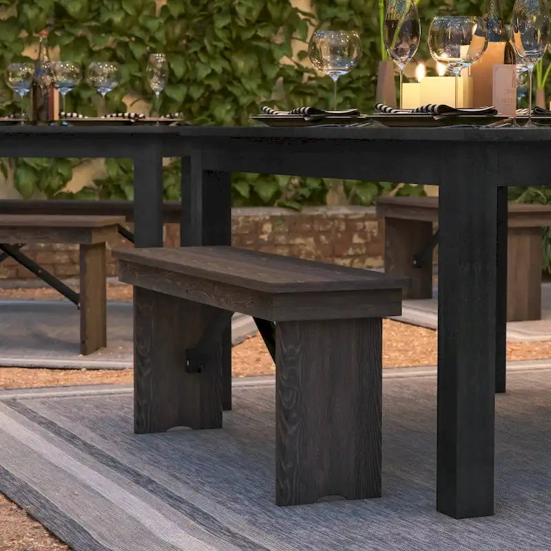 Banc pliant de ferme en pin massif — Plateau en planches, pieds en acier, peut accueillir jusqu'à 4 personnes