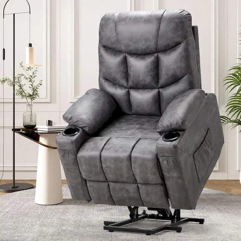 Fauteuil inclinable releveur avec massage, port de chargement USB et porte-gobelet