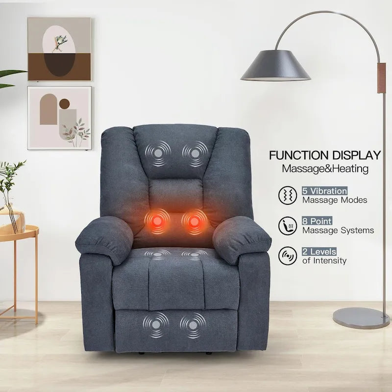 Fauteuil inclinable releveur avec massage, port de chargement USB et porte-gobelet