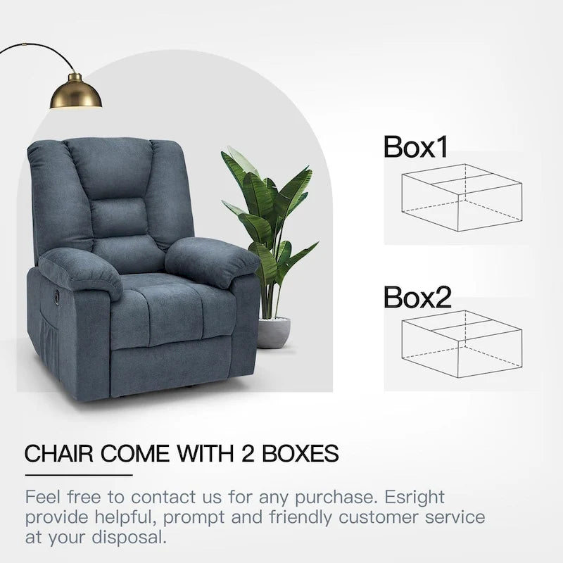Fauteuil inclinable releveur avec massage, port de chargement USB et porte-gobelet