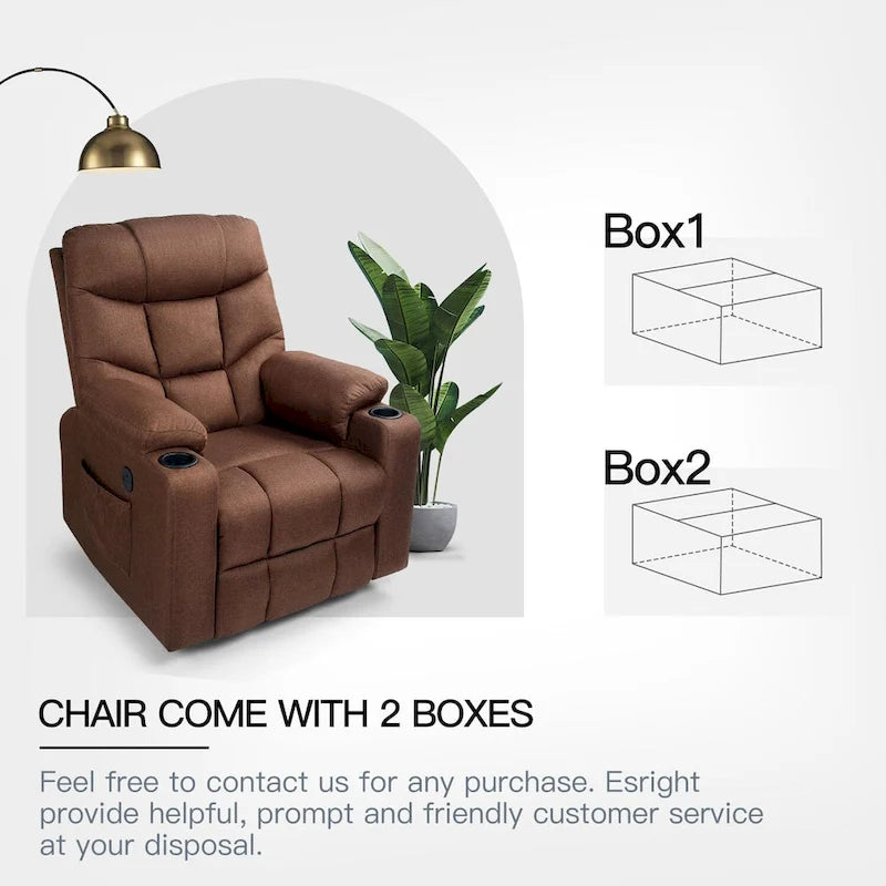 Fauteuil inclinable releveur avec massage, port de chargement USB et porte-gobelet