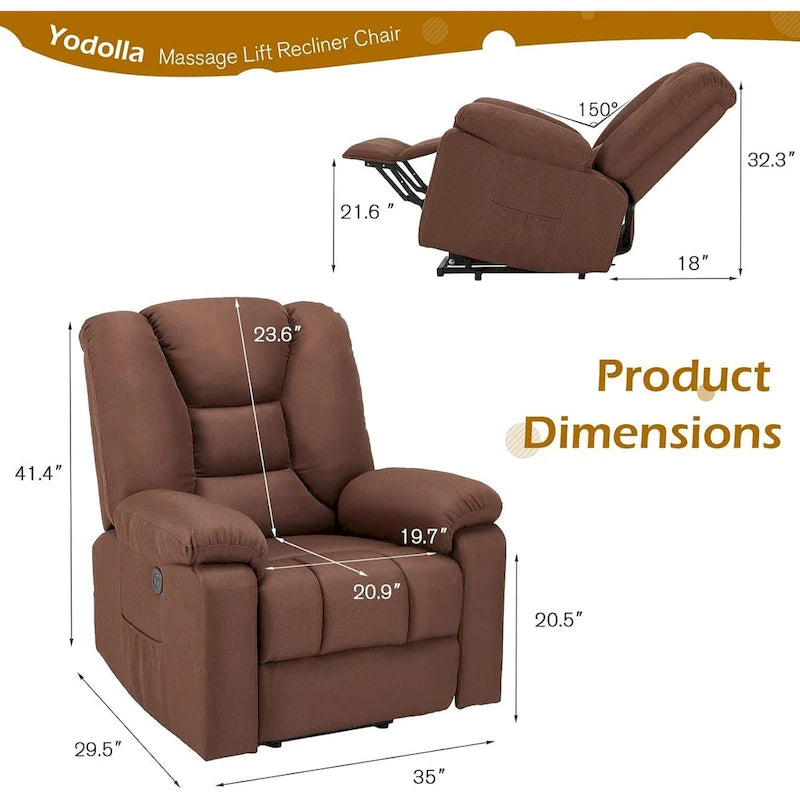 Fauteuil inclinable releveur avec massage, port de chargement USB et porte-gobelet