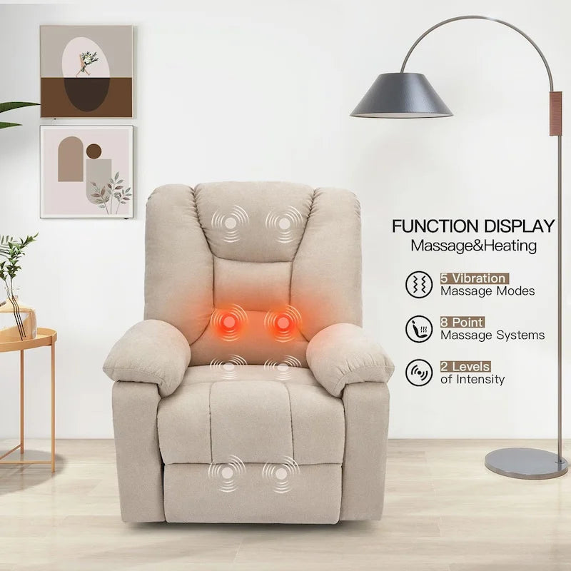 Fauteuil inclinable releveur avec massage, port de chargement USB et porte-gobelet
