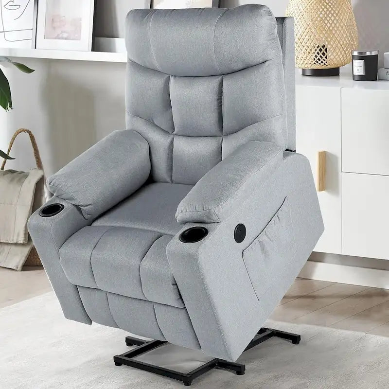 Fauteuil inclinable releveur avec massage, port de chargement USB et porte-gobelet