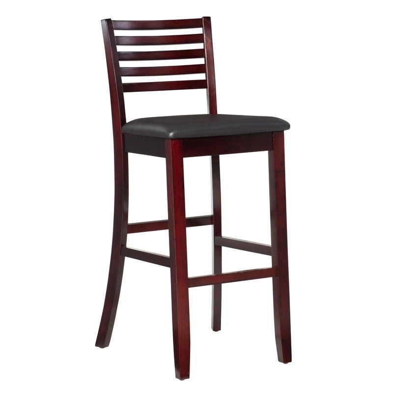 Tabouret de bar à dossier échelle avec siège en vinyle rembourré et finition espresso