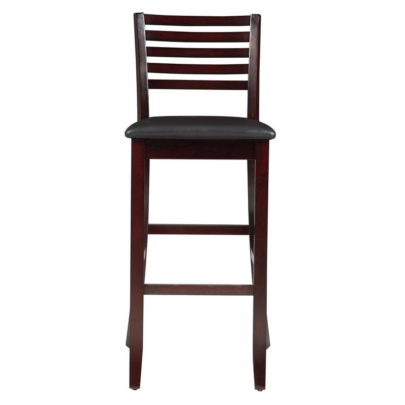 Tabouret de bar à dossier échelle avec siège en vinyle rembourré et finition espresso