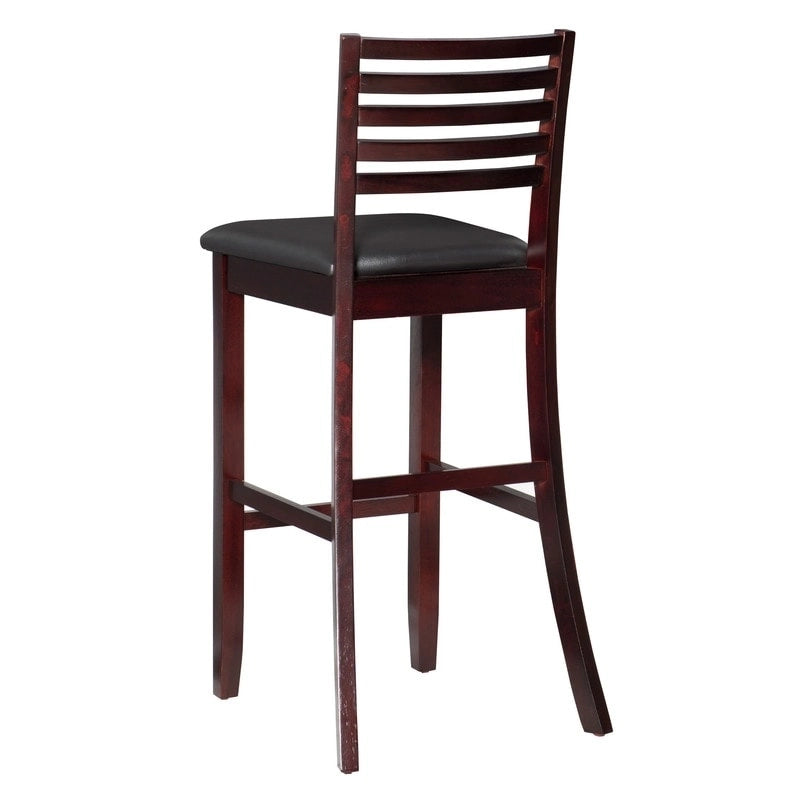 Tabouret de bar à dossier échelle avec siège en vinyle rembourré et finition espresso